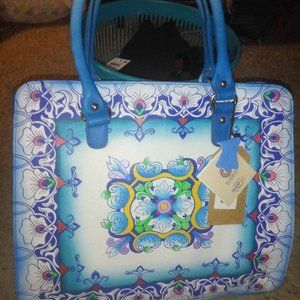 Large Colorful Soft Leather Hand Painted Handbag w/Tags